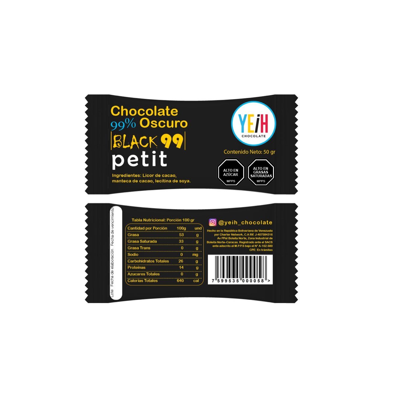 Chocolate 99% Oscuro BLACK 99 petit 50 gr